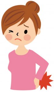 腰痛で腰をおさえている女性のイラストの画像