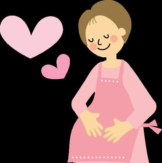 ピンクの服を着た妊婦さんが自分のお腹を撫でているイラストの画像